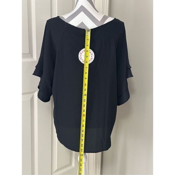 NWT Umgee bohemian black loose fit double ruffle sleeve top - Picture 4 of 7